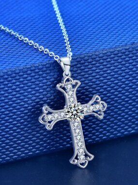 Certified 1ct. t.w. Moissanite Diamond Cross Pendant Necklace NEW